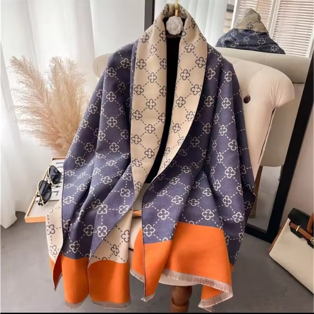 Elegant Brown and Orange Patterned Shawl - Picture 3 of 4